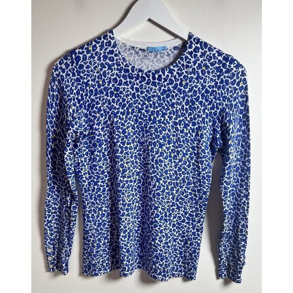 J. McLaughlin Lenny Stretchy Sweater Blue Celandine Floral Pullover Size XS EUC - Picture 2 of 8